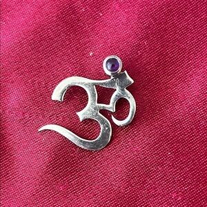 Om Sterling Silver pendant with small amethyst gemstone